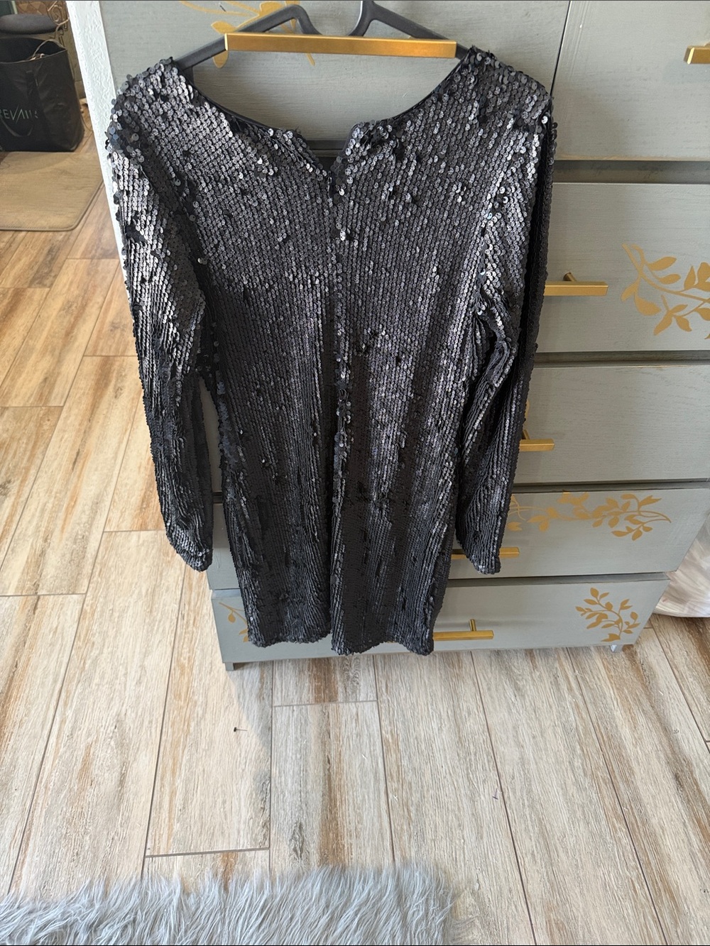 Sequin Long-Sleeve Mini Dress - Black by - Picture 3 of 8